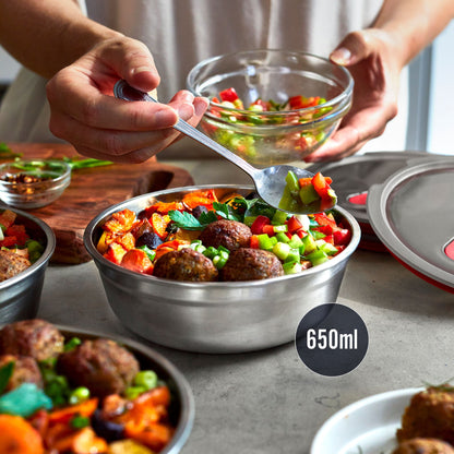 Multifunktionsbox aus Edelstahl, rund, 650 ML - Lunchboxen - blickblum.com