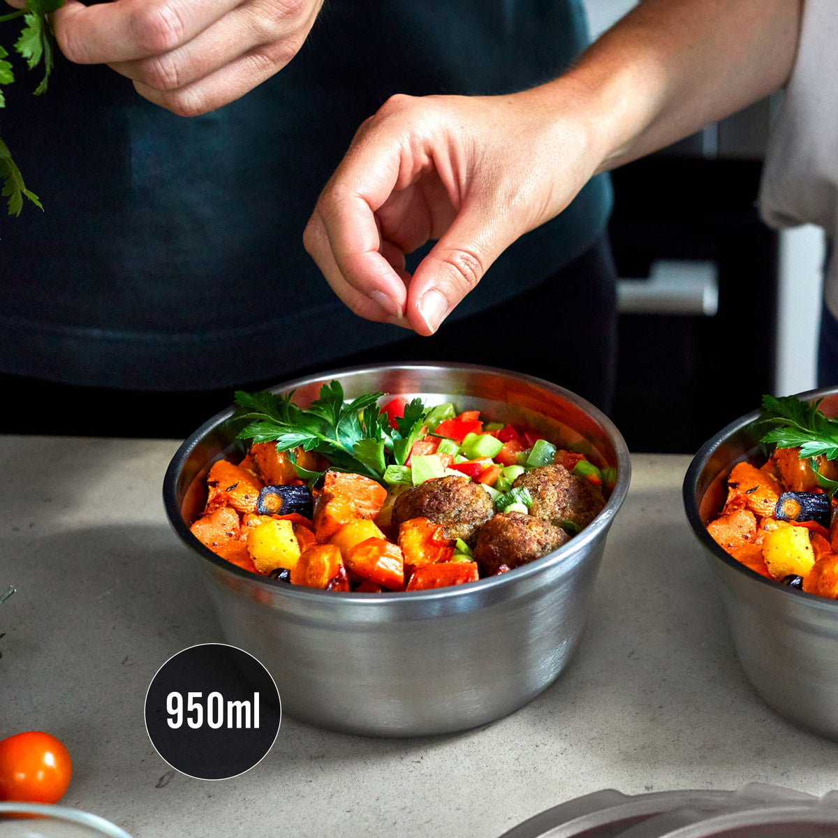 Multifunktionsbox aus Edelstahl, rund, 950 ML - Lunchboxen - blickblum.com