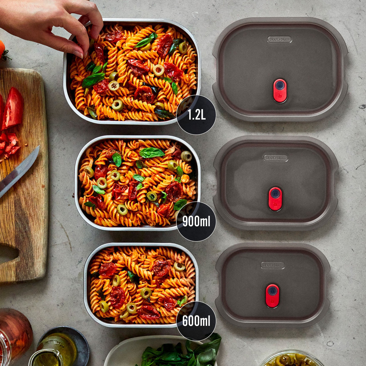 Multifunktionsboxen aus Edelstahl, rechteckig, 3er Set (600, 900, 1200 ML) - Lunchboxen - blickblum.com