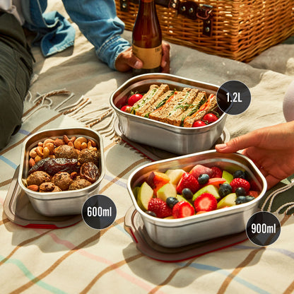 Multifunktionsboxen aus Edelstahl, rechteckig, 3er Set (600, 900, 1200 ML) - Lunchboxen - blickblum.com