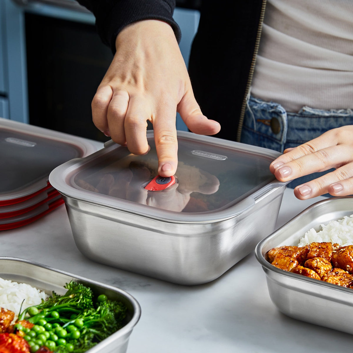 Multifunktionsbox aus Edelstahl, quadratisch, 1,4 L - Lunchboxen - blickblum.com