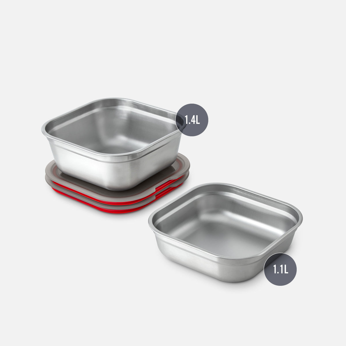 Multifunktionsbox aus Edelstahl, quadratisch, 1,1 L - Lunchboxen - blickblum.com